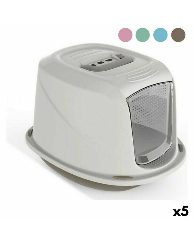 Set of five Georplast GP586S cat litter trays in 45x36x31 cm, durable plastic, ideal for indoor cat litter solutions.