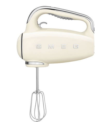 Smeg white 250W blender and dough mixer in kitchen, compact electric appliance with sleek design for home cooking.
