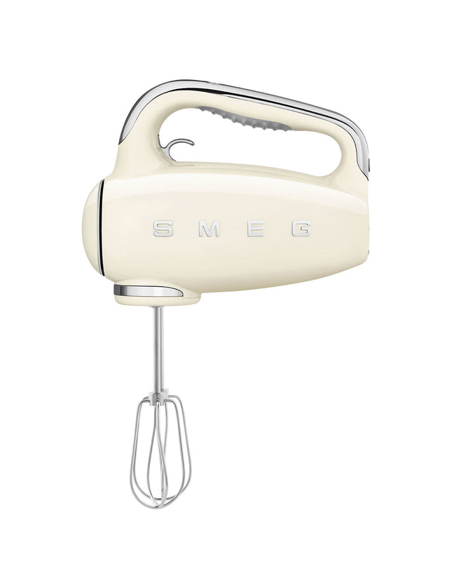 Smeg white 250W blender and dough mixer in kitchen, compact electric appliance with sleek design for home cooking.