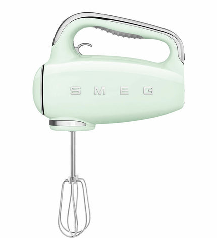 Smeg HMF01PGEU 250W kitchen blender and dough mixer with stainless steel blending jar and compact design.