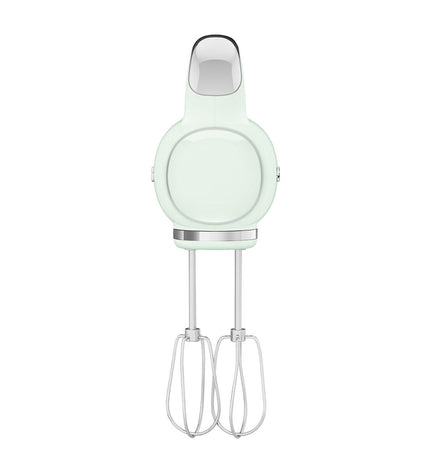 Smeg HMF01PGEU 250W blender and dough mixer, compact kitchen appliance with stainless steel finish and control dial.