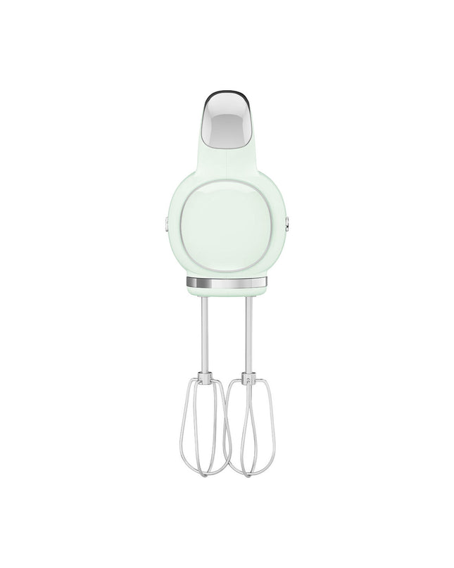 Smeg HMF01PGEU 250W blender and dough mixer, compact kitchen appliance with stainless steel finish and control dial.