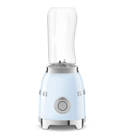 Smeg PBF01PBEU blue 300W hand mixer with beaters, compact kitchen appliance for baking and cooking.