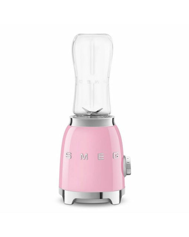 Smeg PBF01PKEU pink 300W compact hand mixer with 600ml mixing bowl for kitchen and home cooking.