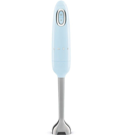 Smeg Handblender HBF11PBEU in blue and gray, compact electric kitchen appliance for blending and mixing.