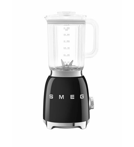 Smeg BLF03BLEU black 800W handheld mixer with 1.5L mixing bowl for home cooking and small kitchen tasks.