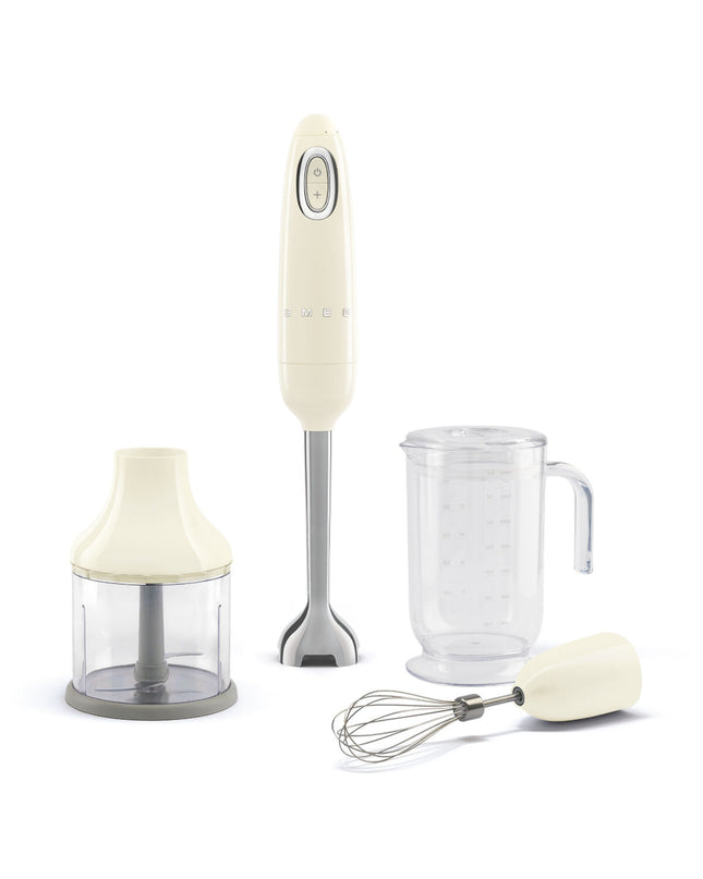 Smeg HBF03CREU multifunction hand blender with accessories, 700W, in cream color, suited for kitchen and cooking tasks