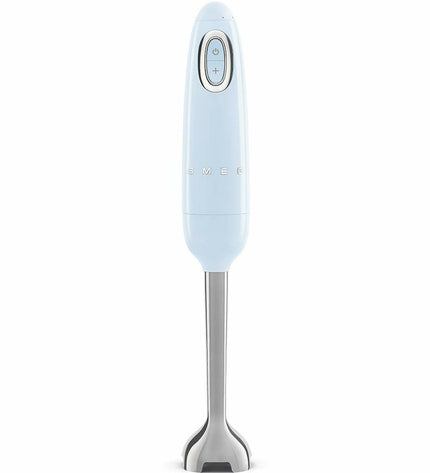 Blue Smeg HBF03PBEU multifunction hand blender with accessories, 700W, ideal for home cooking and small electric appliances.