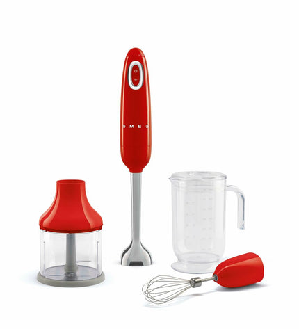 Smeg HBF03RDEU red 700W multifunction hand blender with accessories for cooking and home use, compact electric kitchen appliance