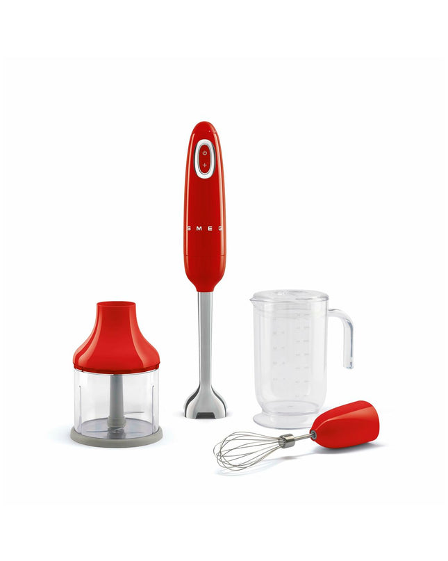 Smeg HBF03RDEU red 700W multifunction hand blender with accessories for cooking and home use, compact electric kitchen appliance