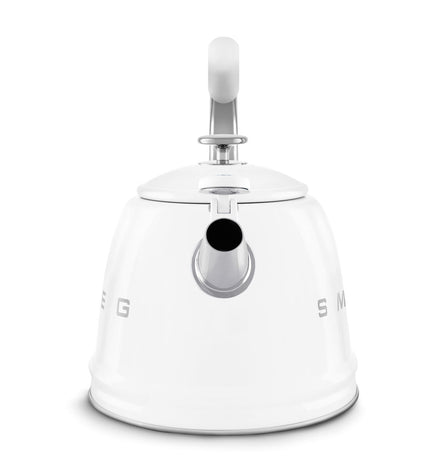 Smeg 50's STYLE WKF01WH teapot in white with 2.3L capacity, stylish kitchen appliance for brewing tea or hot water.