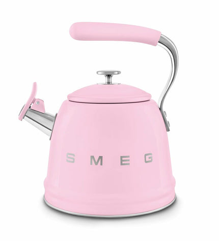 Pink Smeg WKF01PK teapot with 2.3L capacity, designed for home and kitchen use, perfect for brewing tea or coffee.