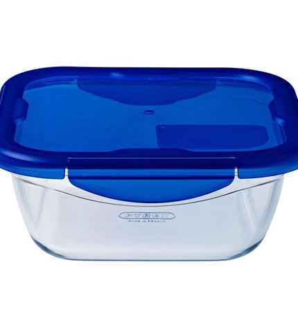 PYREX COOK & GO square storage container 0.8 L 16 cm + blue lid
