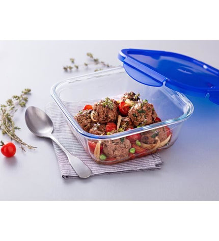 PYREX COOK & GO square storage container 0.8 L 16 cm + blue lid