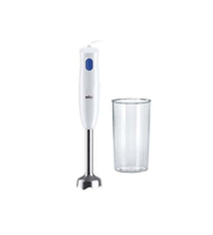 Braun MQ10.001MWH white handheld mixer with 450W motor and ergonomic handle, suitable for cooking and baking tasks.