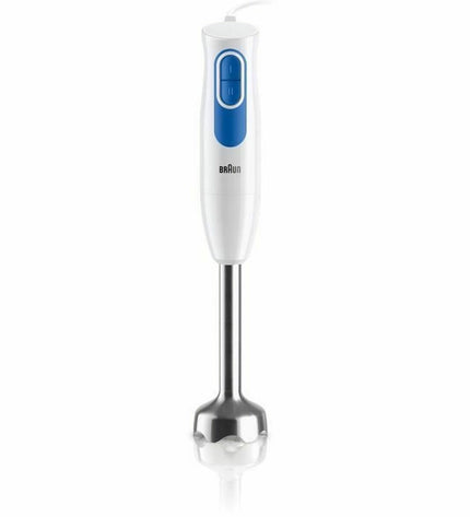 Braun handblender with 600W motor in blue, small kitchen appliance for blending and mixing in the home.