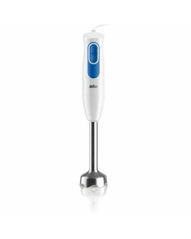 Braun handblender with 600W motor in blue, small kitchen appliance for blending and mixing in the home.