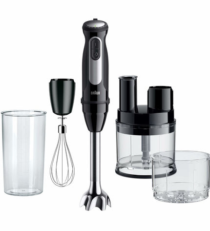 Braun 0X22111502 1000W black hand blender with stainless steel blending arm and control buttons for kitchen use