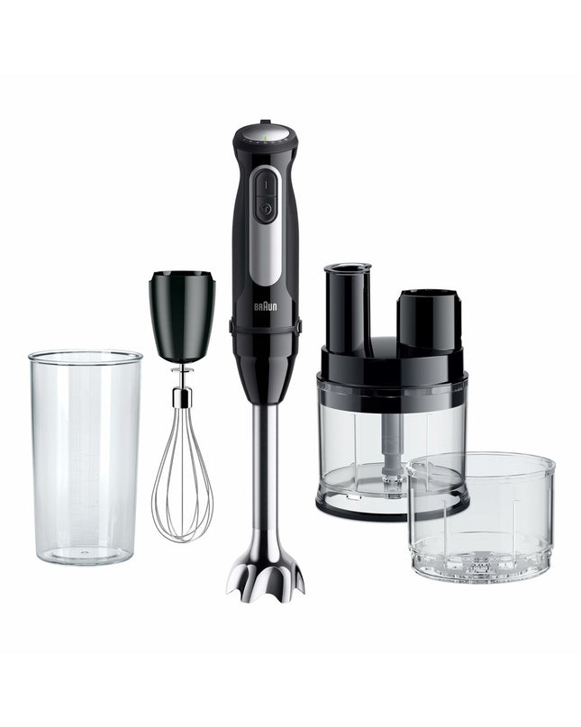 Braun 0X22111502 1000W black hand blender with stainless steel blending arm and control buttons for kitchen use