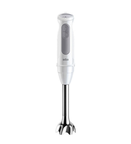 Braun MultiQuick 5 MQ 50001 M hand blender with 1000W power, white color, shown with blending attachments for kitchen use.