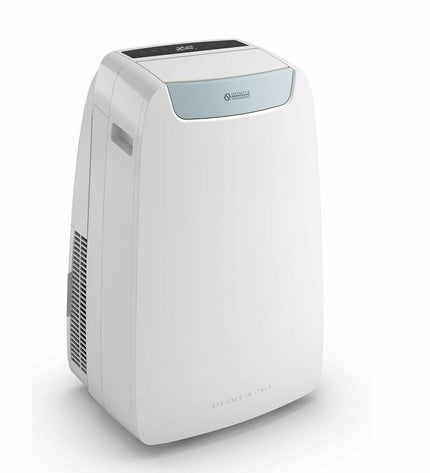 Portable Olimpia Splendid air conditioner for home and kitchen, white unit with control panel and air vents visible.