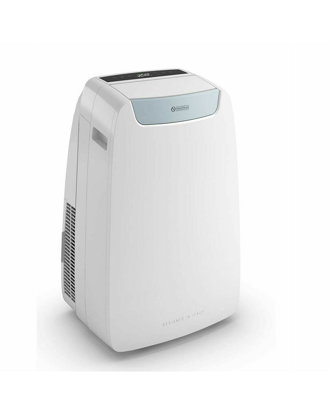 Portable Olimpia Splendid air conditioner for home and kitchen, white unit with control panel and air vents visible.