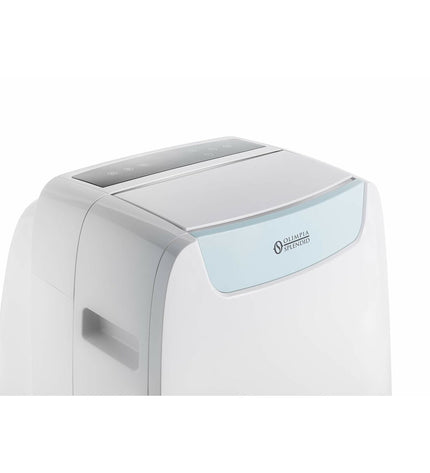 Portable Olimpia Splendid air conditioner for home and kitchen, white unit with control panel and ventilation vents visible.