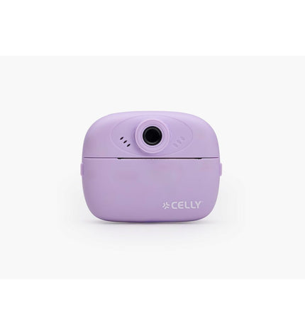 Celly KIDSCAMPRINTVL toy camera for kids, colorful electronic toy with buttons and screen, designed for children's play and photography.