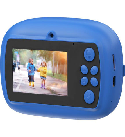 Celly KIDSCAMPRINTBL toy digital camera for kids, colorful electronic toy with printing feature and playful design.