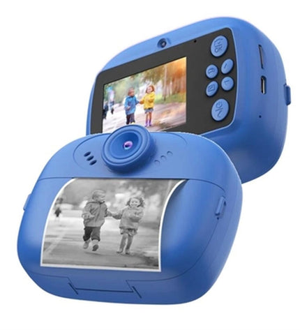 Celly KIDSCAMPRINTBL toy camera for children, featuring colorful buttons and a compact electronic design for kids' play.