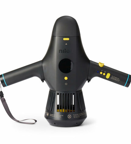 Nilox NXWTRSCOOTERSUP automatic pool cleaner in a backyard pool, designed for swimming pools, jacuzzis, and garden water features.