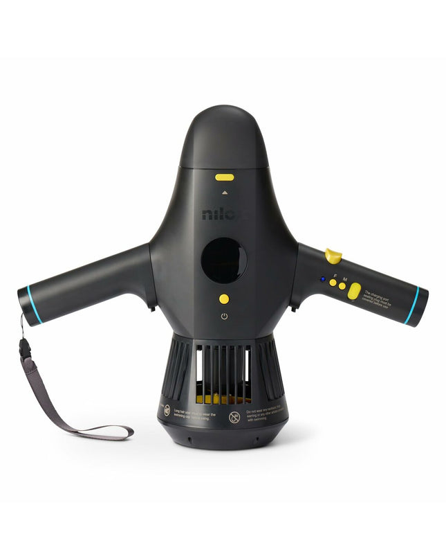 Nilox NXWTRSCOOTERSUP automatic pool cleaner in a backyard pool, designed for swimming pools, jacuzzis, and garden water features.