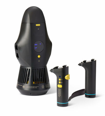 Nilox NXWTRSCOOTERSUP automatic pool cleaner in action in a backyard swimming pool, designed for garden, pool, and jacuzzi maintenance.