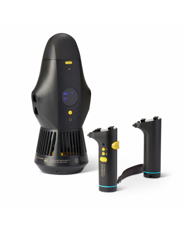 Nilox NXWTRSCOOTERSUP automatic pool cleaner in action in a backyard swimming pool, designed for garden, pool, and jacuzzi maintenance.