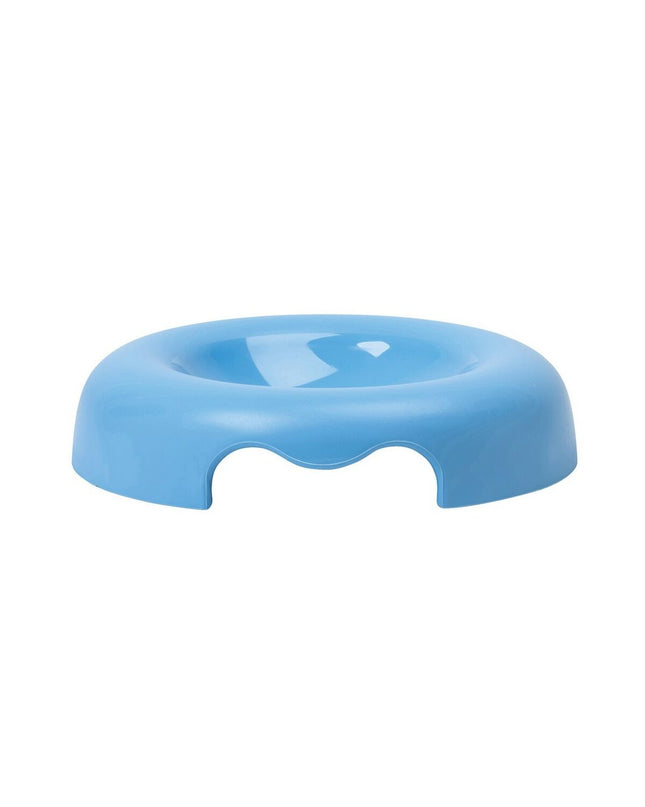 Blue United Pets Kitty cat food bowl, 18 cm, durable plastic dish for feeding cats, shown in a home setting.