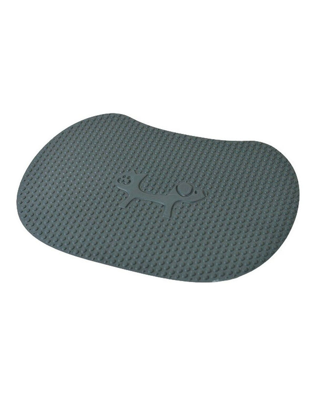 United Pets Minù grey cat litter mat made of polypropylene, 26 x 36 cm, placed next to a litter box in a cozy home setting.