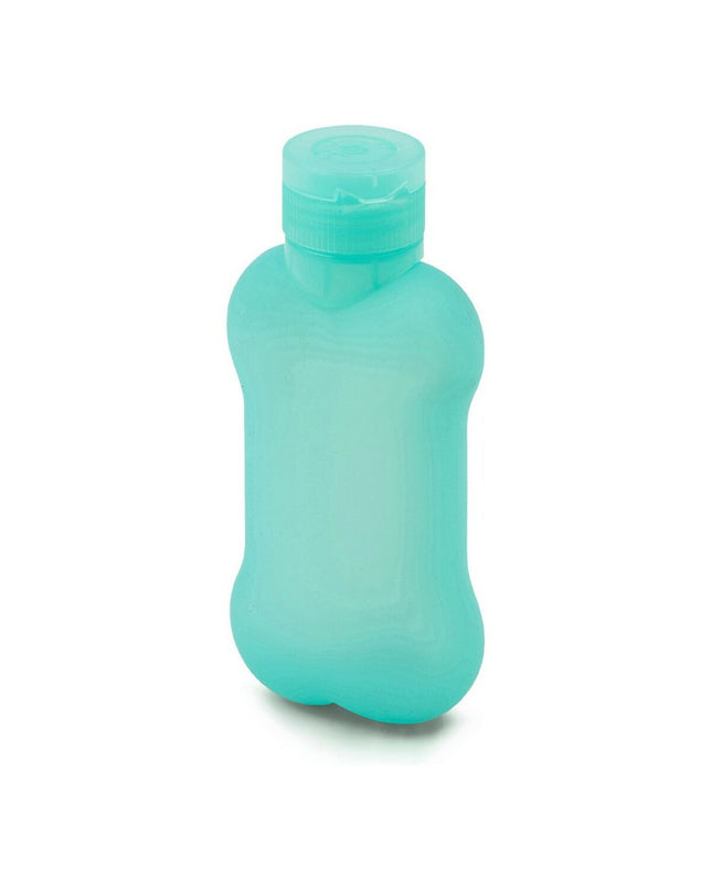 United Pets Bon Ton Pi Aquamarijn siliconen hondenvoeding container, 100 ml, in aqua blauw with a sleek, compact design.