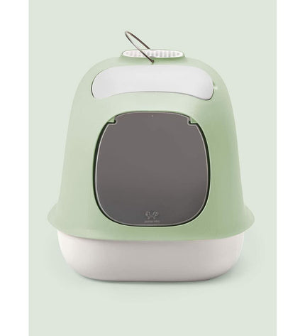 United Pets green polypropylene cat litter box, 40 x 50 cm, durable and spacious for cats, ideal for indoor use.