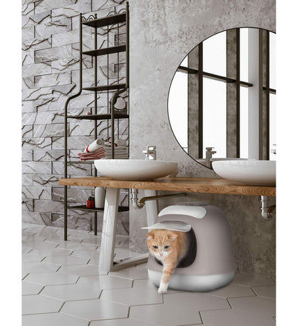 Green United Pets cat litter box made of polypropylene, measuring 40 x 50 cm, with a smooth rectangular shape.