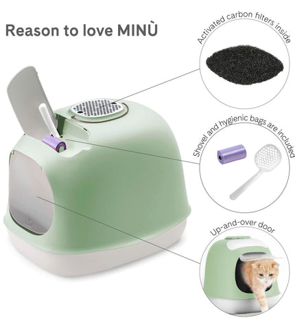 United Pets green plastic cat litter box, 40x50 cm, made of durable polypropylene, suitable for small to medium cats.