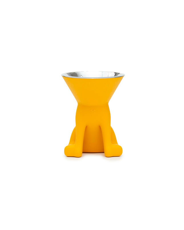 United Pets Elisabeth yellow stainless steel dog food bowl with 1L capacity on a polyethyleen base, suitable for feeding dogs.