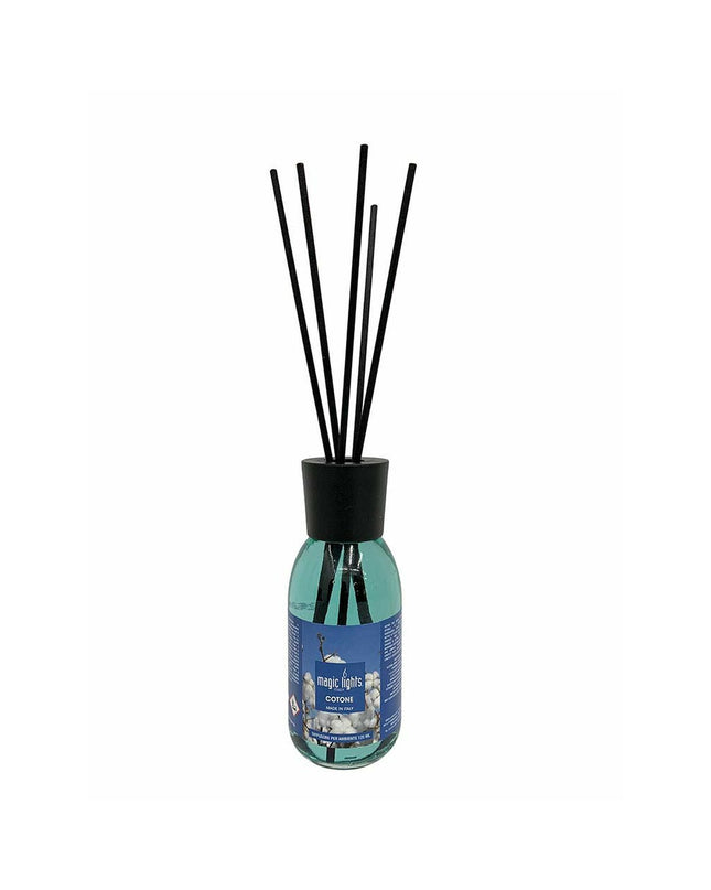 Magic Lights Luchtverfrisser Mikado Katoen 125 ml in een decoratieve flacon, ideaal voor huis en koken, huisdecoratie.