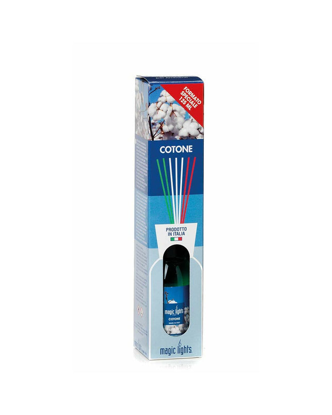 Magic Lights Mikado Katoen air freshener in 125 ml bottle, used for home decor and freshening indoor spaces.