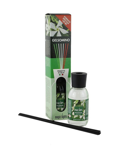 Magic Lights Mikado luchtverfrisser met witte bloemen, 125 ml, huisdecoratie en keukenluchtverfrisser in stijlvolle fles