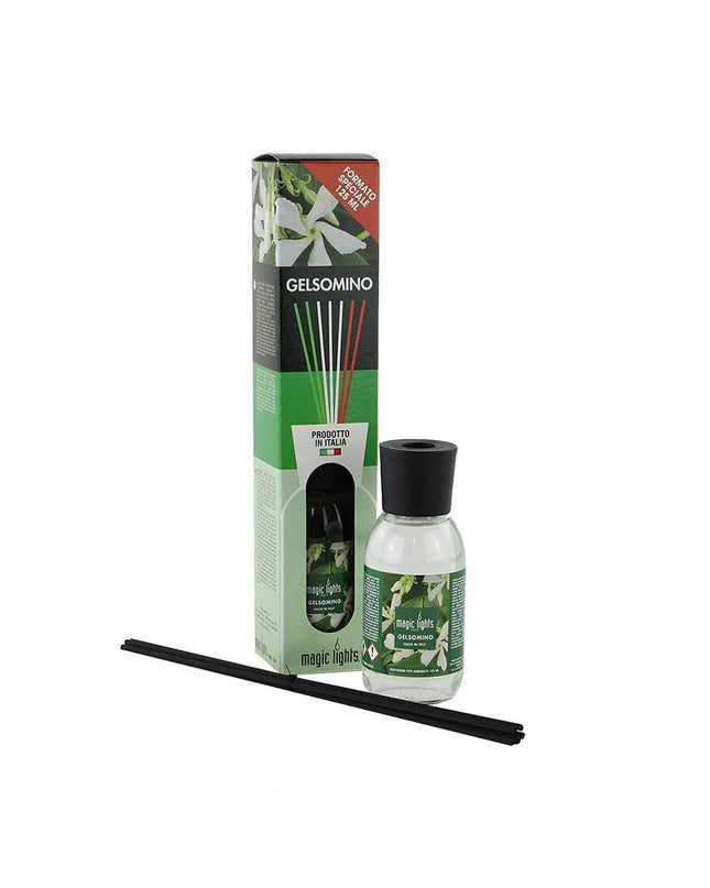 Magic Lights Mikado luchtverfrisser met witte bloemen, 125 ml, huisdecoratie en keukenluchtverfrisser in stijlvolle fles