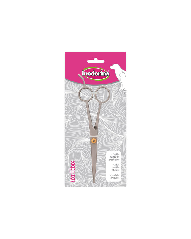Gray Inodorina dog nail scissors, 17 cm stainless steel tool for pet grooming in a close-up image.