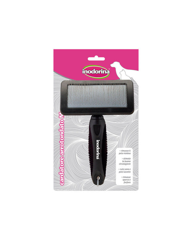 Inodorina Rugkammen borstel for dogs, medium size, with a comfortable handle and metal bristles for grooming dogs.