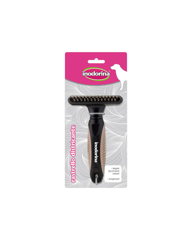 Inodorina black plastic dog brush with bristles, designed for grooming dogs, part of Inodorina pet products.