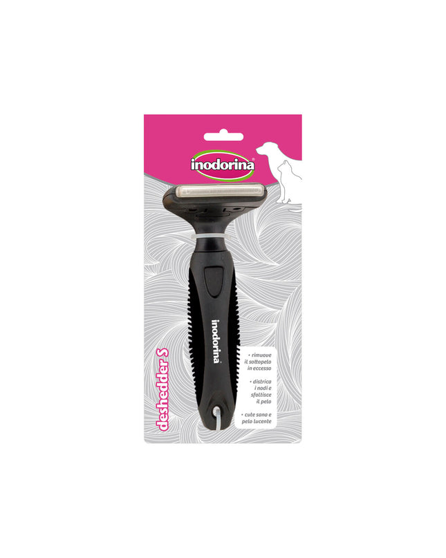 Inodorina Vlooienkam for dogs, black and steel-colored flea comb, pet grooming tool for dogs, product image showing the comb's fine teeth.