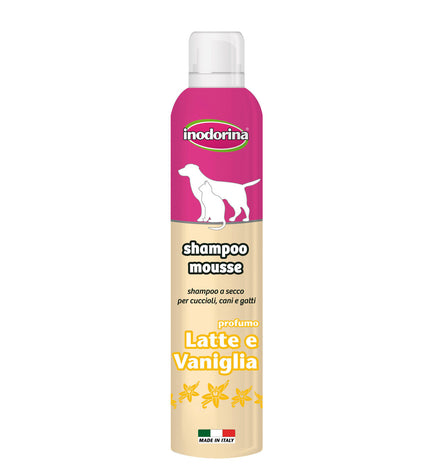 Inodorina Vanille dog shampoo bottle, 300 ml, with label showing vanilla scent, designed for dogs' grooming and bathing.